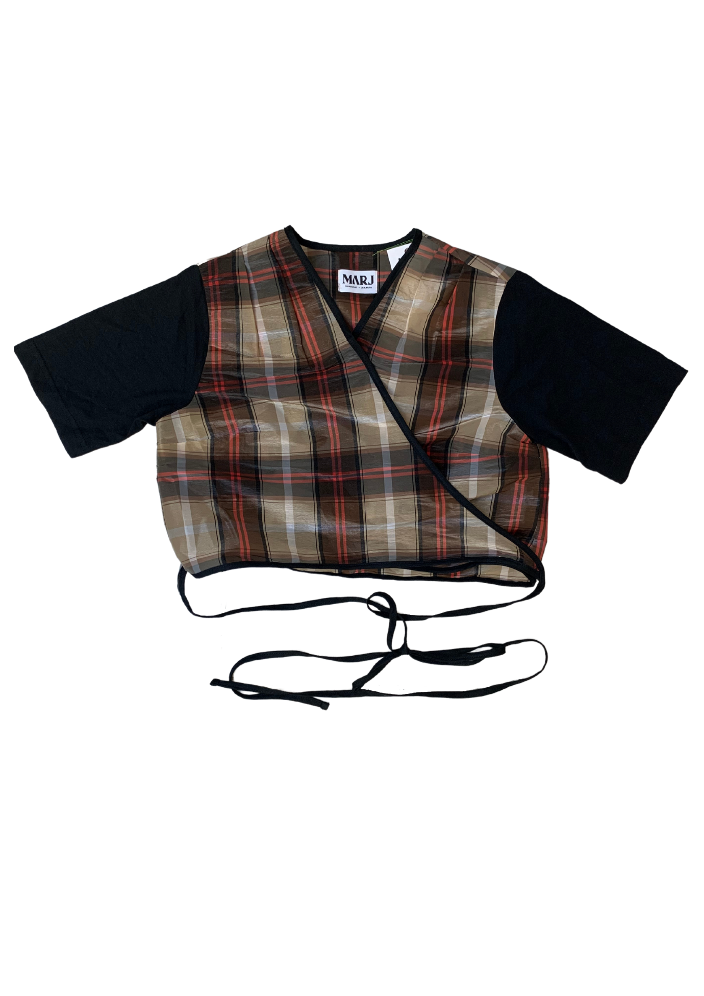 MARJ sustainable fashion wrap around tartan crop top