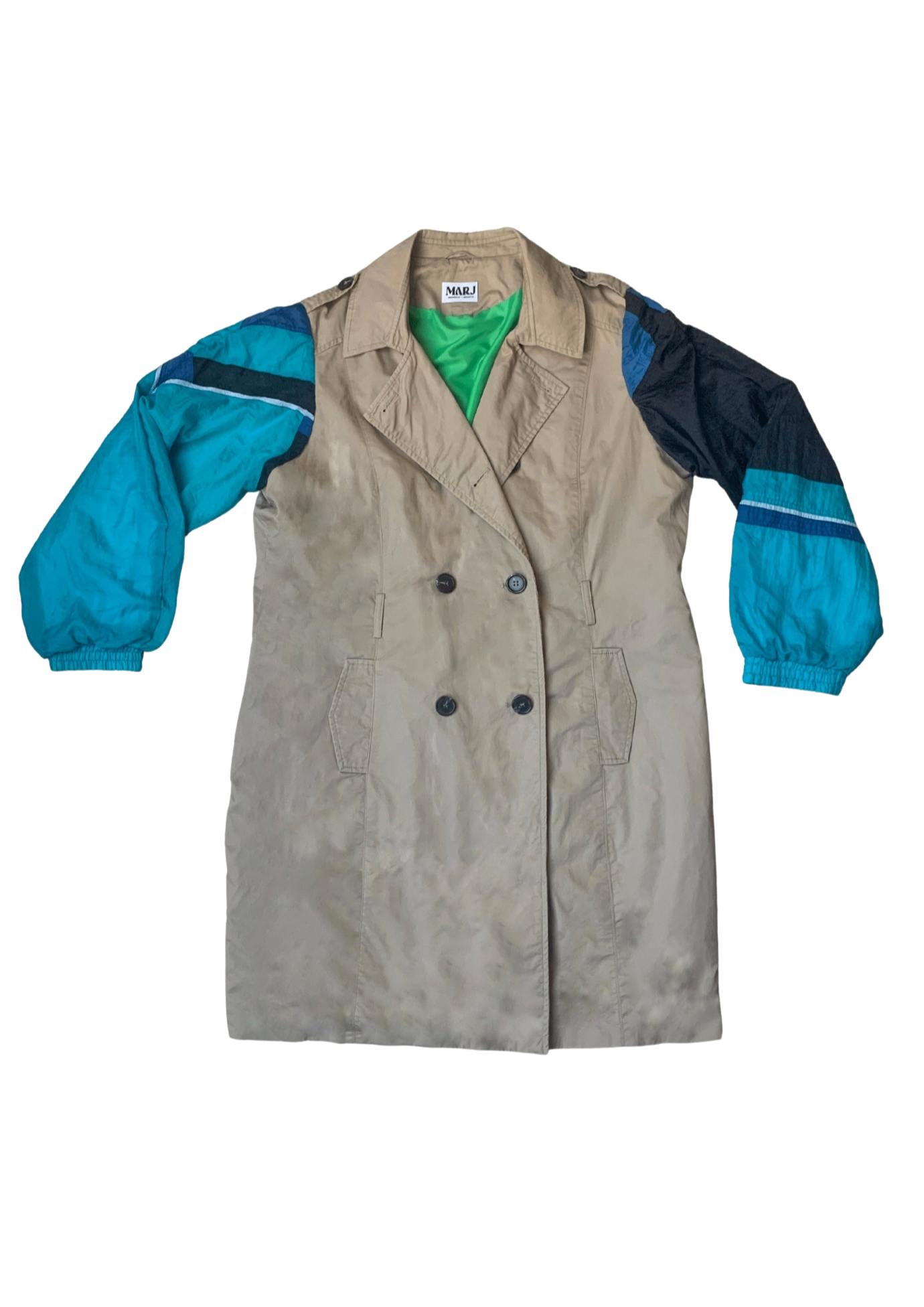Upcycled trench sportwear sleeves 90's MARJ sustainable fashion