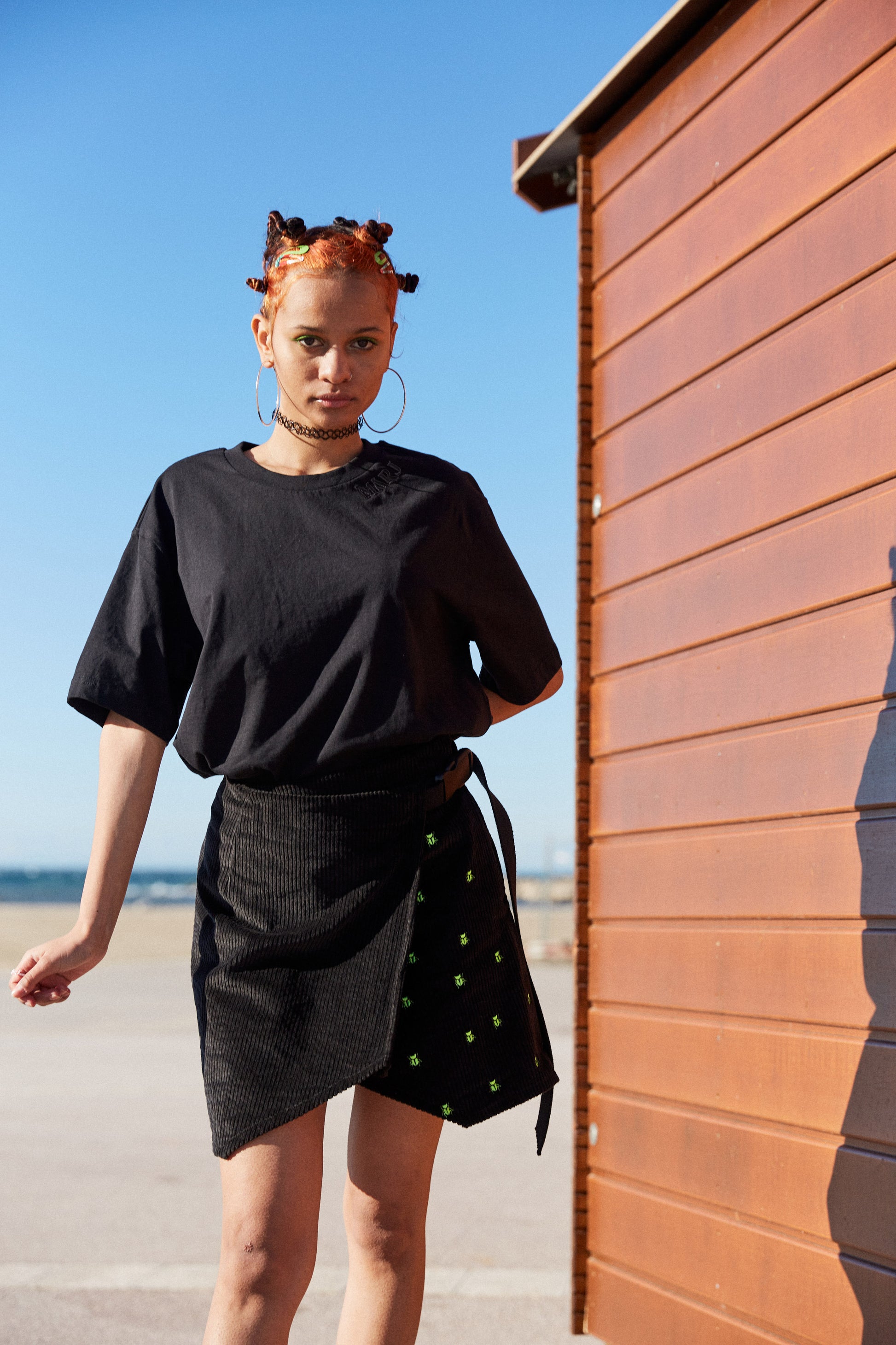 MARJ black Tshirt organic cotton embroidery