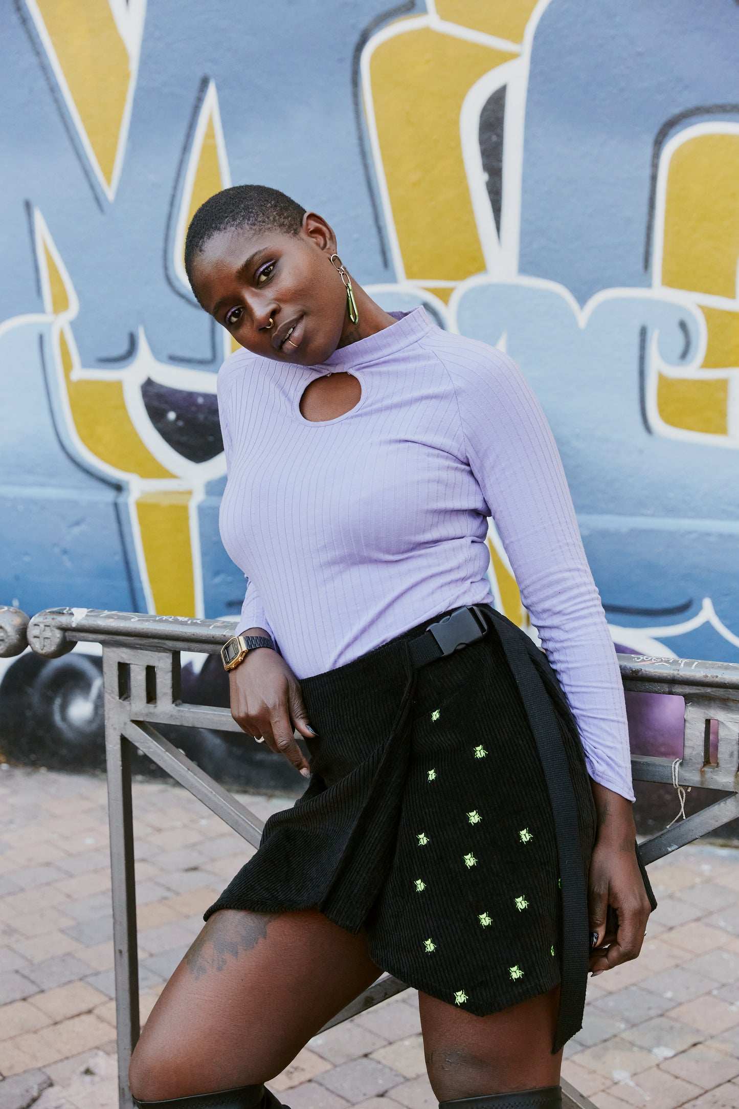 MARJ lavender sustainable ribbed knit top