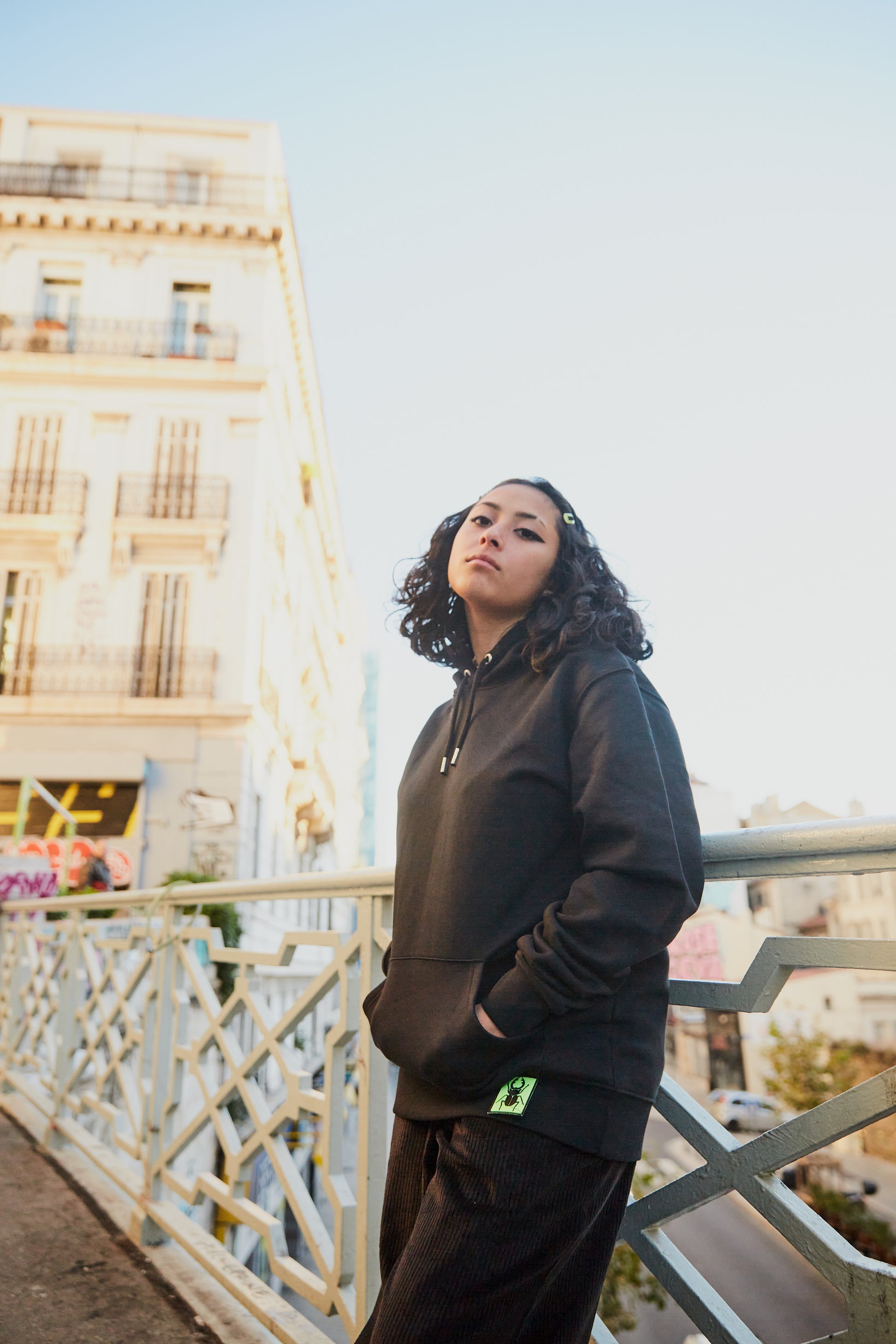 MARJ black hoodie and black streetwear pants