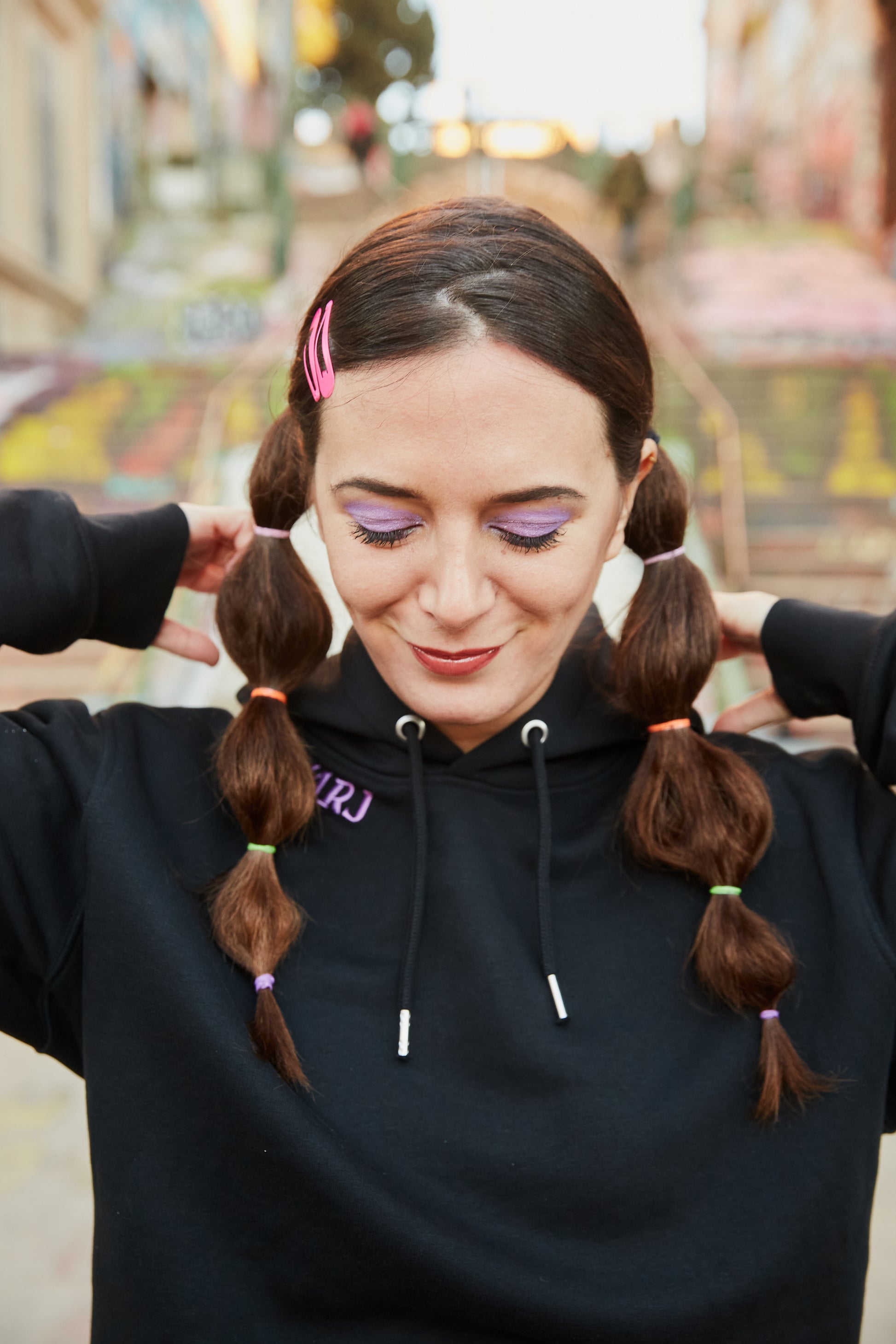 Black organic cotton hoodie lavender Marj