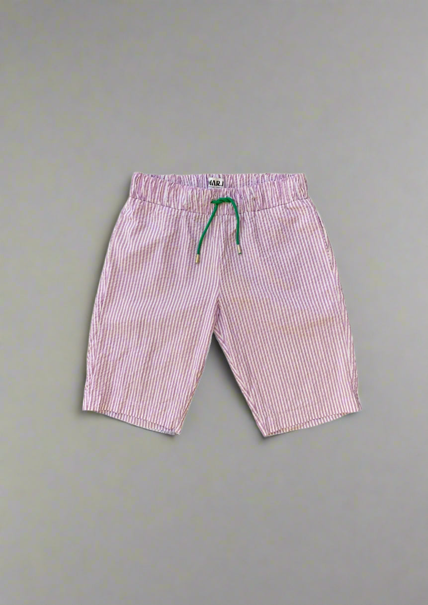 MARJ upcycling deastock seersucker lilac and white stripes long shorts