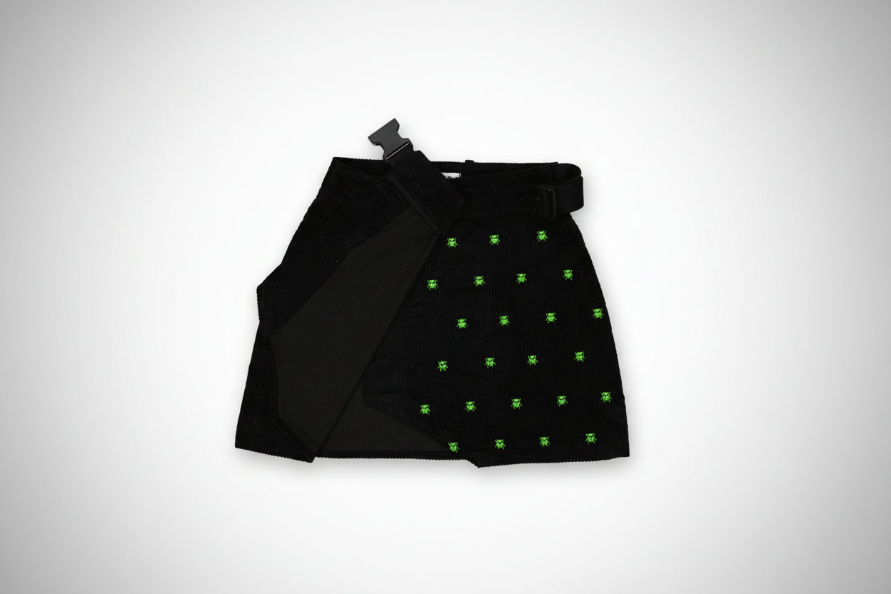 MARJ corduroy beetle skirt black neon green