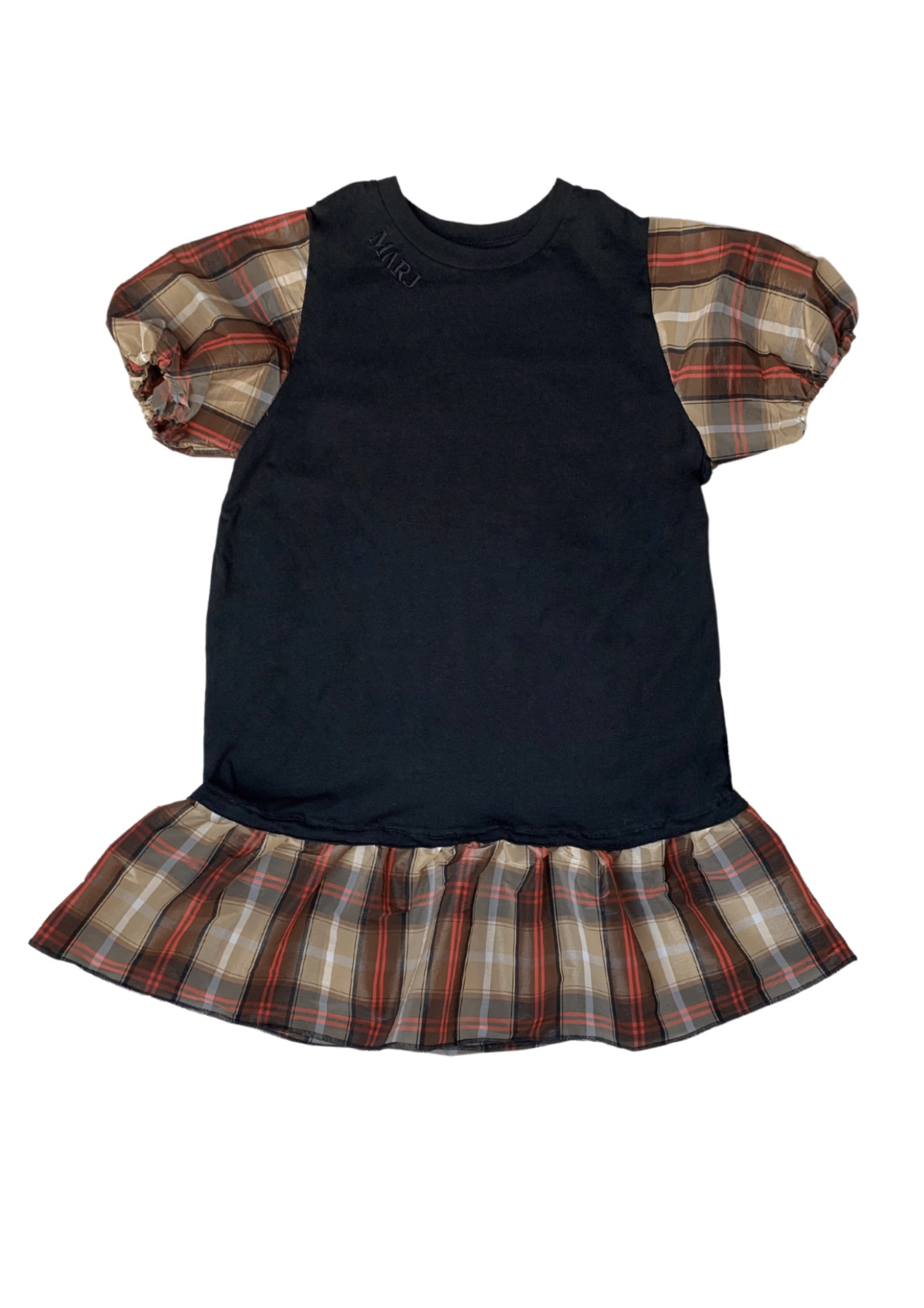 MARJ sustainable fashion black tartan dress