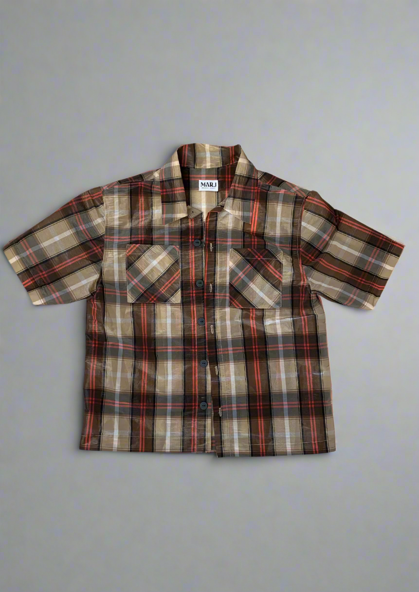 MARJ sustainable fashion streetwear tartan taffeta shirt