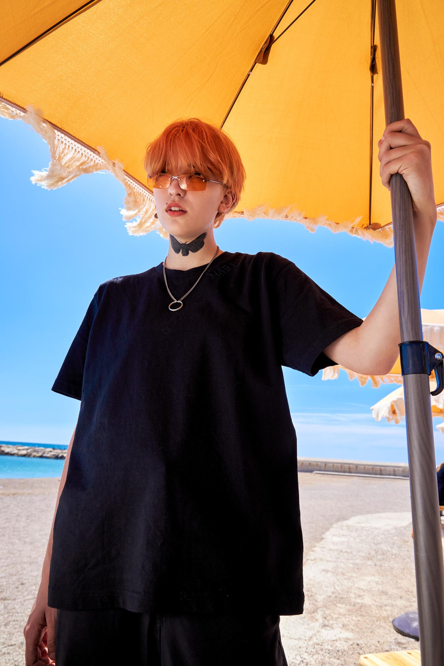 MARJ Sustainable T shirt black organic cotton embroidered