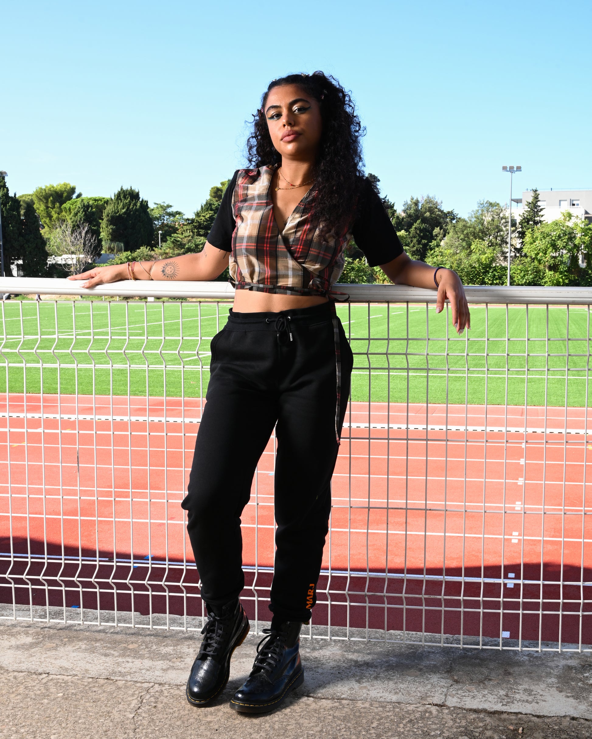 Tartan wrap around crop top deadstock luxury house upcycling MARJ Marseille ethical wear